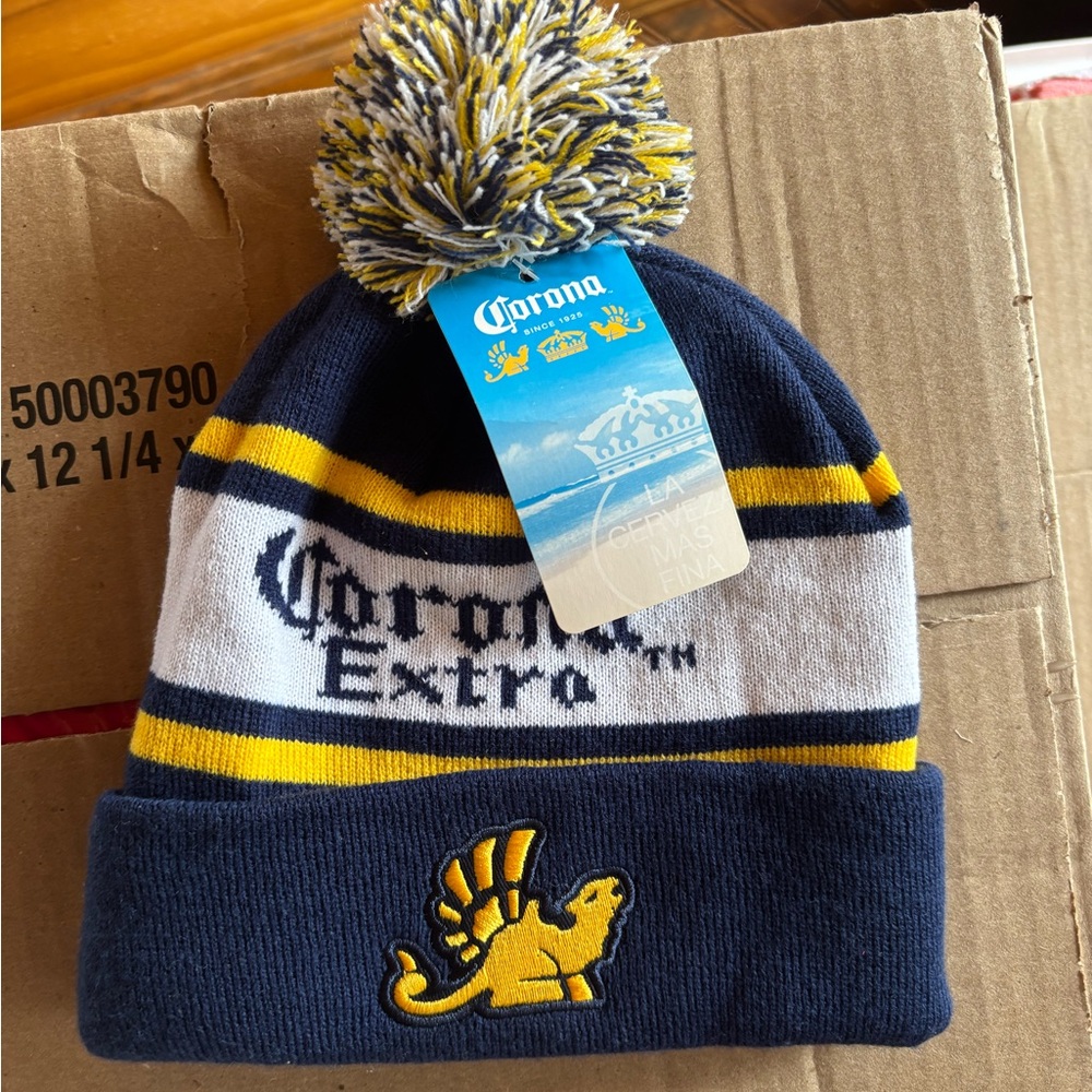 Corona Pom-Pom Beanie - Blue and Yellow
